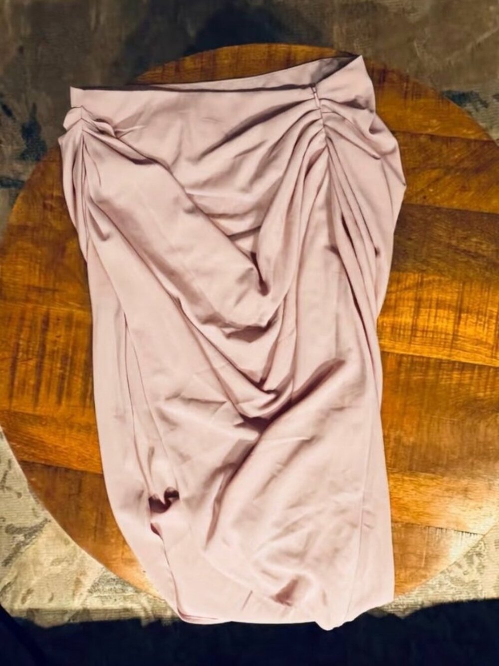 SHEIN BAE Ruched Split Thigh Satin Midi Skirt in Dusty Pink - Size L